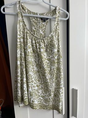 George White Tank Top with Olive Floral Print